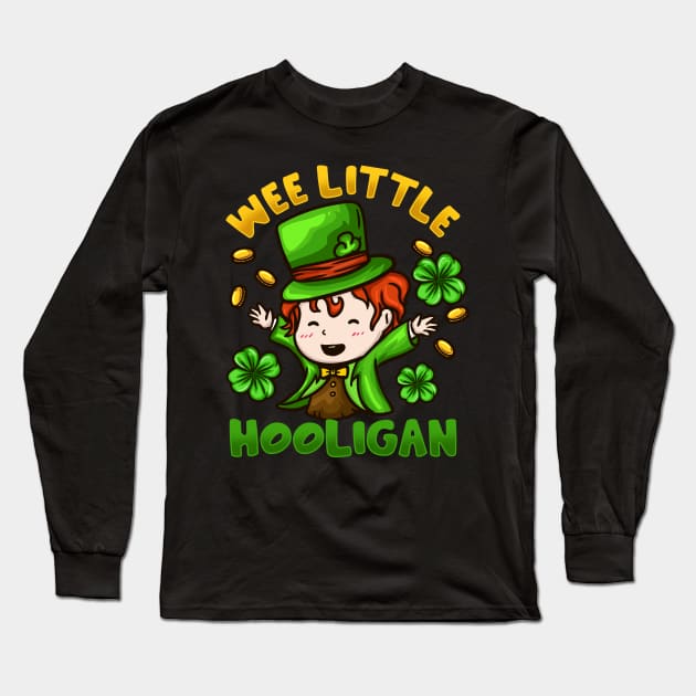 Kids Wee Little Hooligan I Funny Shenanigans Leprechaun graphic Long Sleeve T-Shirt by biNutz